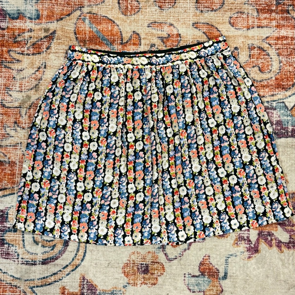 J.Crew Mercantile Floral Stripe Mini Skirt Black Blue‎ Orange J6174 Womens 10
